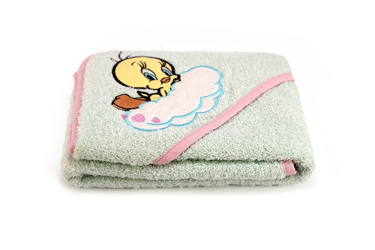 Baby Cap Towel With Contrast Piping Hood Embroidery