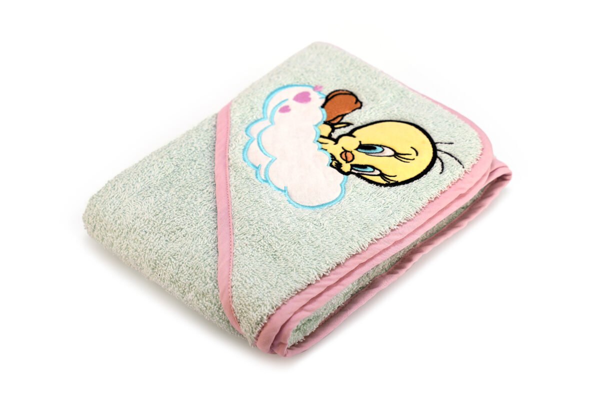 Baby Cap Towel With Contrast Piping Hood Embroidery