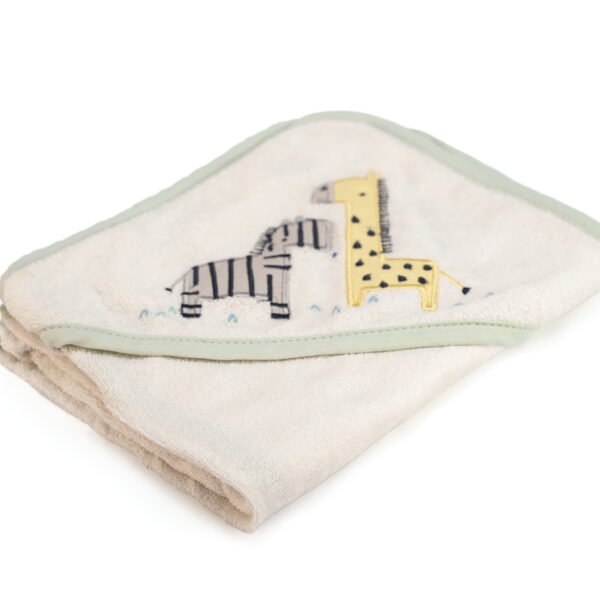 Platted Terry Baby Cap Towel With Contrast Piping Hood Embroidery