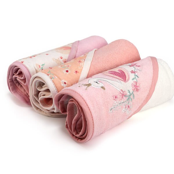 Platted Terry Baby Cap Towel With Contrast Piping Printed Hood